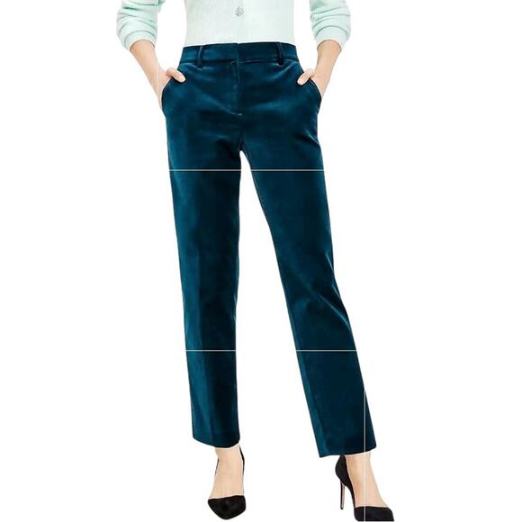 LOFT Pants - LOFT Riviera Slim Pants Size 6 Dark Peacock Blue Velvet Stretch Classic Elegant